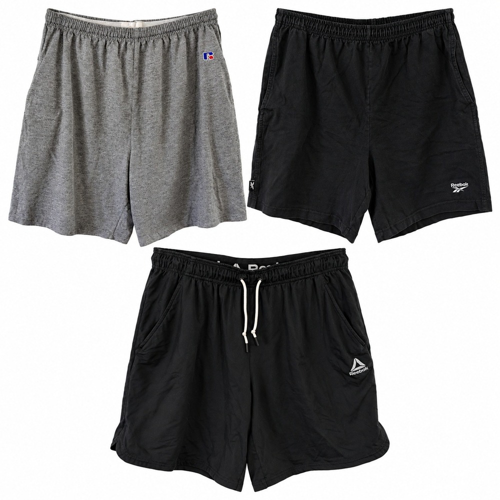 Lot of 3 Reebok Russell Athletic Shorts Mens XL Black Gray Training Russell